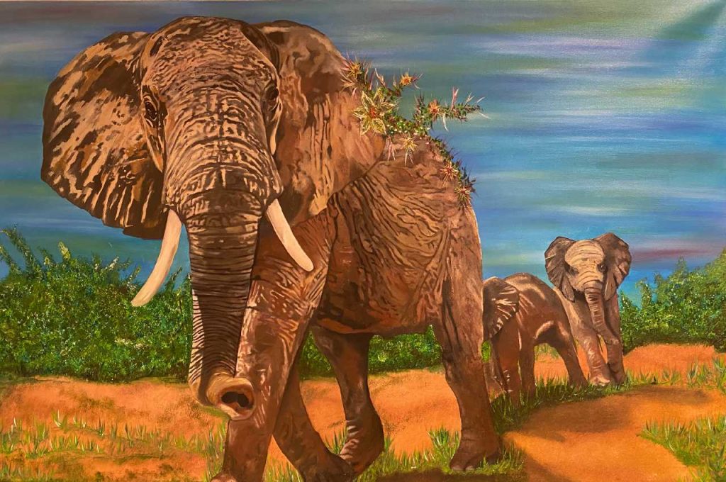 Elefant - Lienzo en óleo de 120 X 80 del pintor de arte alemán Marco Lux incluido en la Colección Lugares